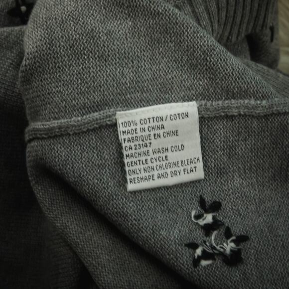 Talbots Size XL Grey Gray Black Floral Embroidered Print Crew Cotton Sweater - Picture 5 of 6